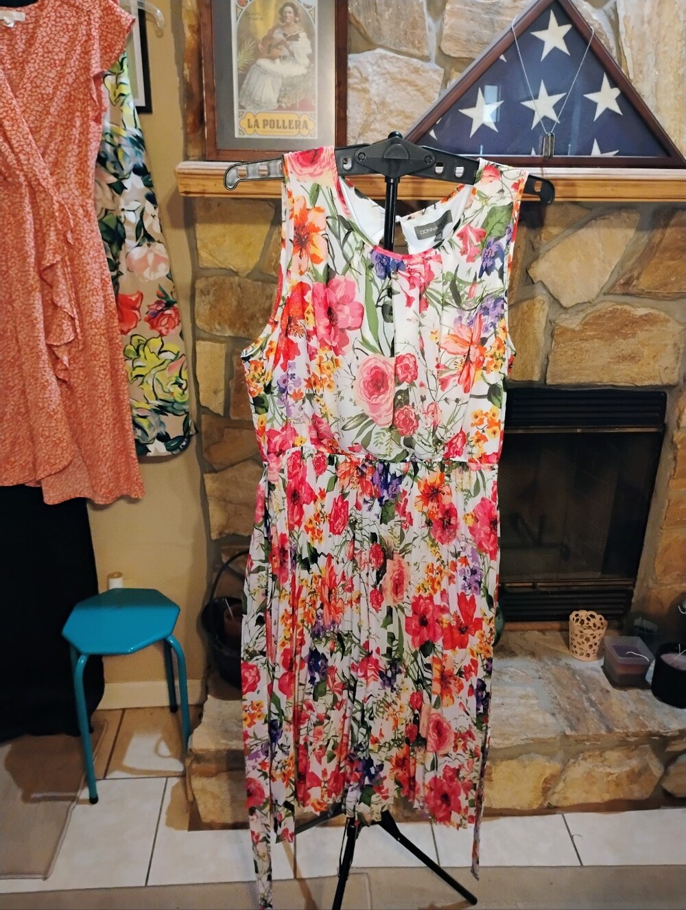 Donna Ricco New York Dress 18W Floral Pleated Midi Fit Flare Tie Waist Plus
